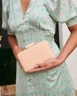 Polin et moi Bolsos*Bolso Rafia Tira Madera Salmon