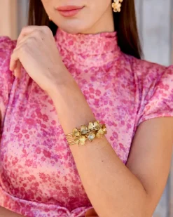 Polin et moi Bisuteria*Brazalete Flor Ciela Oro