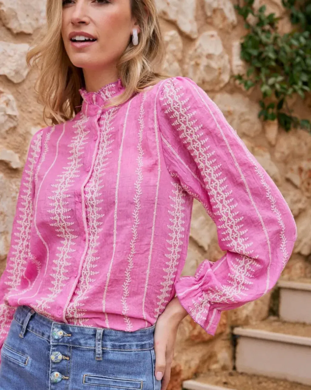 Polin et moi Blusas Y Camisas|Maternidad*Camisa Bordada Tibi Fucsia