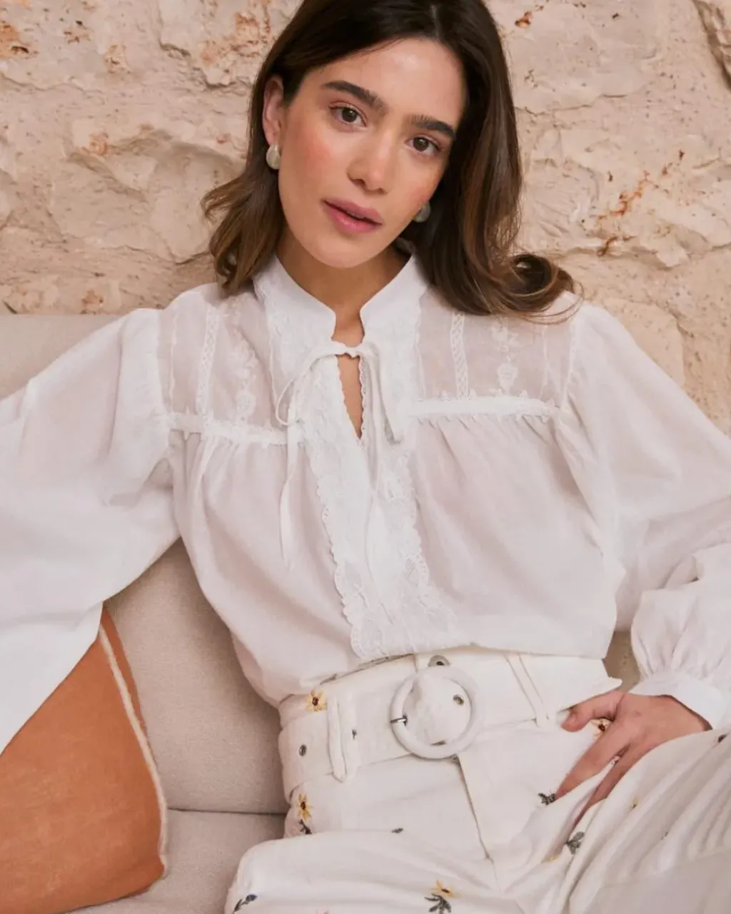 Polin et moi Blusas Y Camisas*Camisa Bordado Escote Lucinda BLANCO