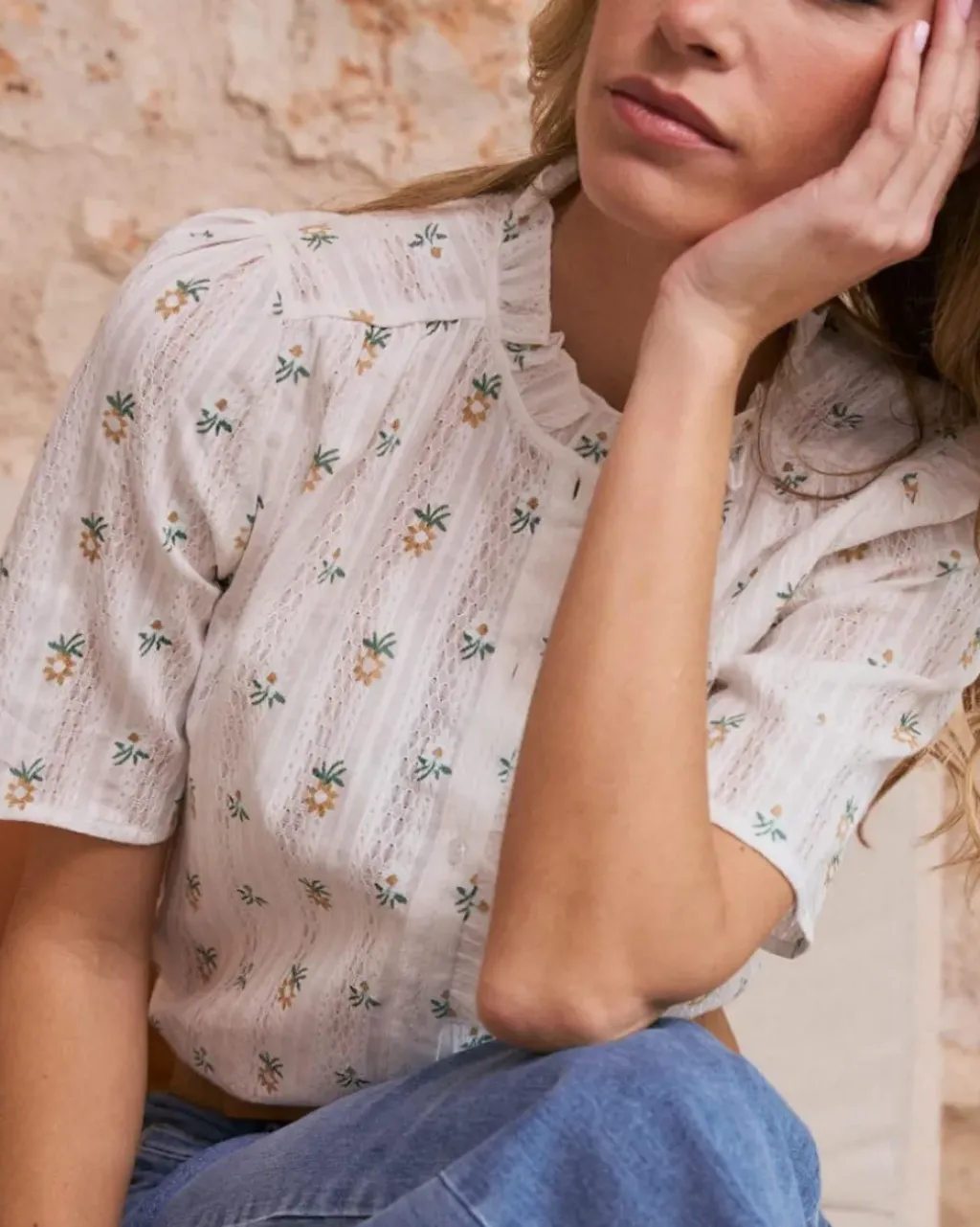 Polin et moi Blusas Y Camisas*Camisa Flores Manga Daria blanco