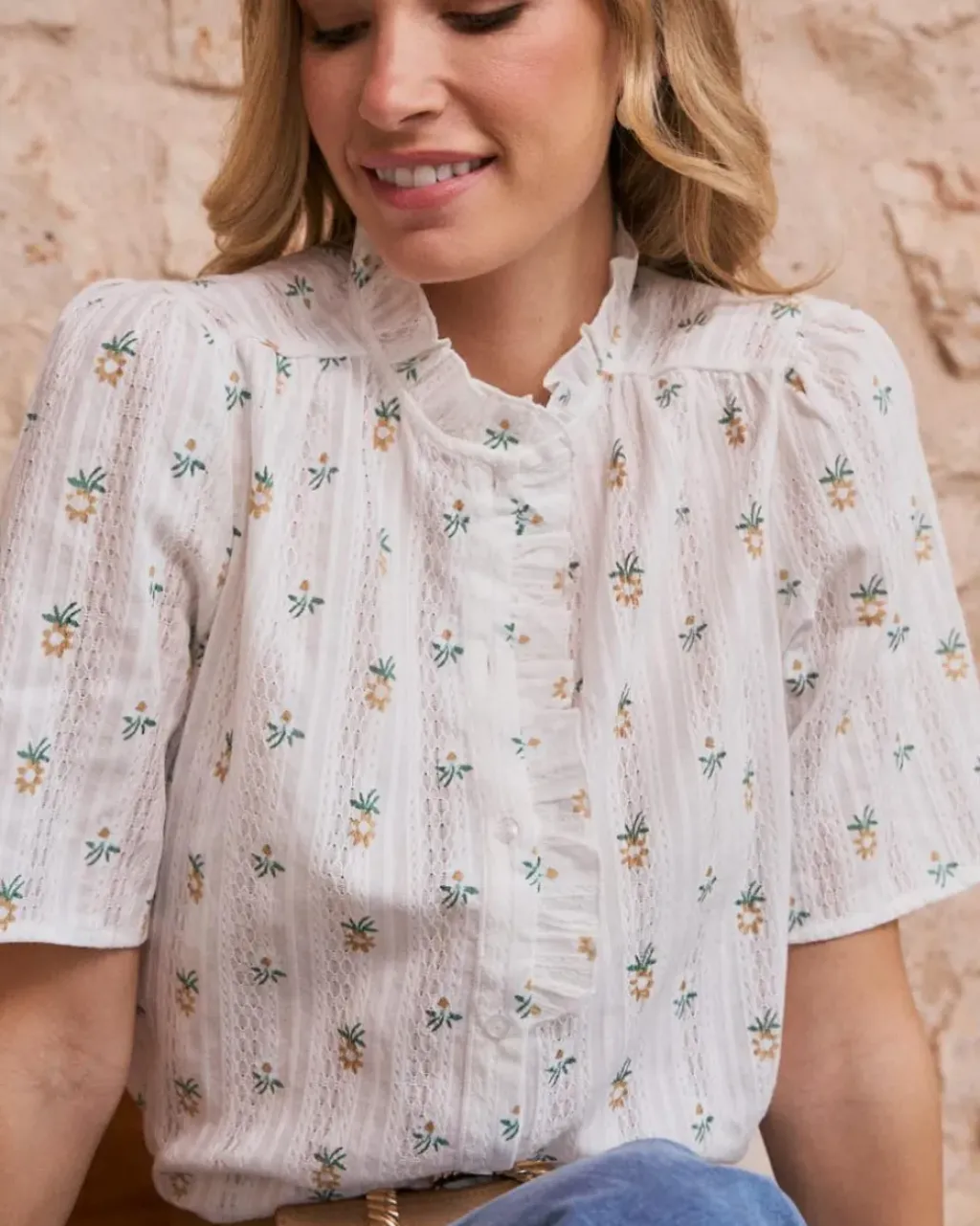 Polin et moi Blusas Y Camisas*Camisa Flores Manga Daria blanco