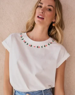 Polin et moi Camisetas Y Tops*Camiseta Bordados Floren Crudo