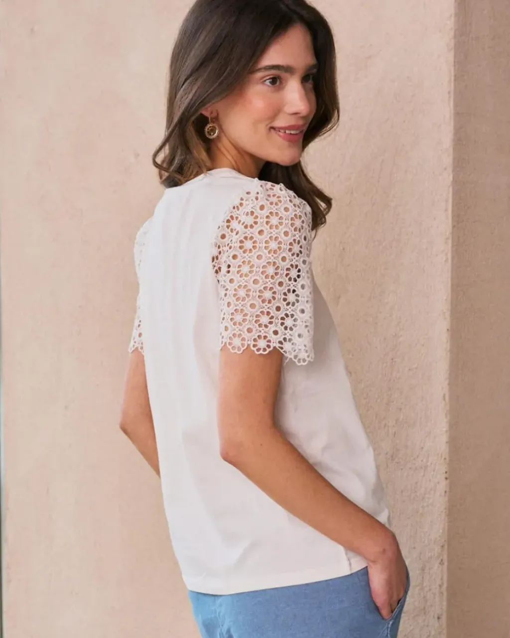 Polin et moi Camisetas Y Tops*Camiseta Manga Puntilla Inara blanco