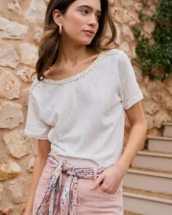 Polin et moi Camisetas Y Tops*Camiseta Trenzado Aubrienne blanco