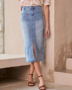 Polin et moi Faldas*Falda Midi Line DENIM