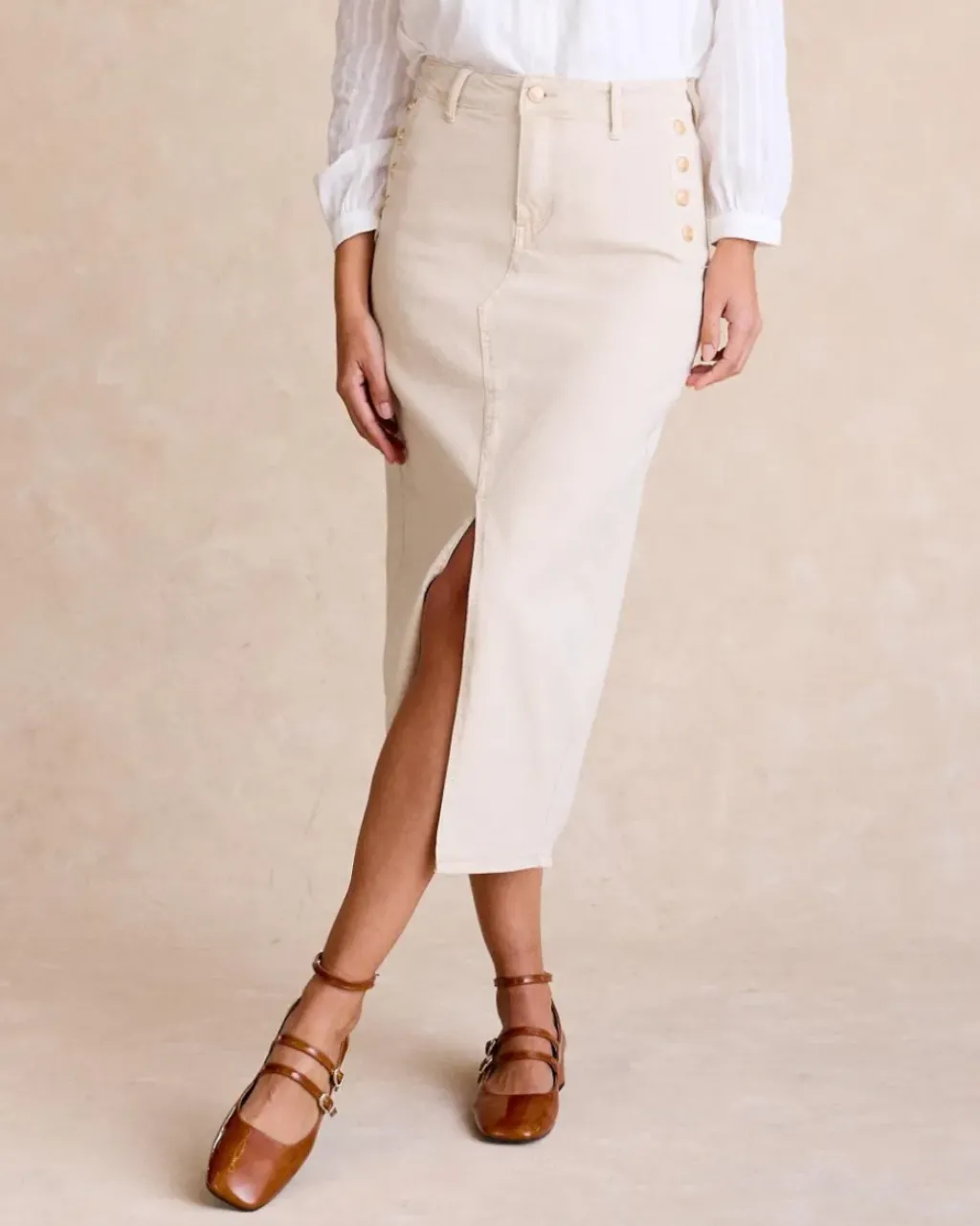 Polin et moi Faldas*Falda Vaquera Botones Laterales beige