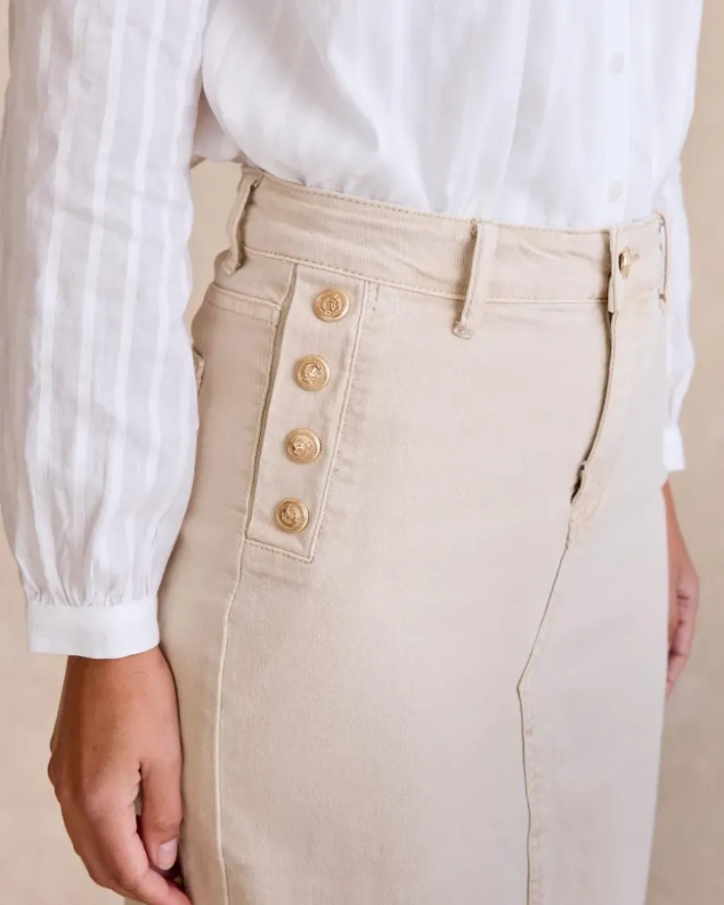 Polin et moi Faldas*Falda Vaquera Botones Laterales beige