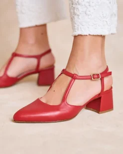 Polin et moi Zapatos De Tacón*Mary Jane Detalles Nyma ROJO
