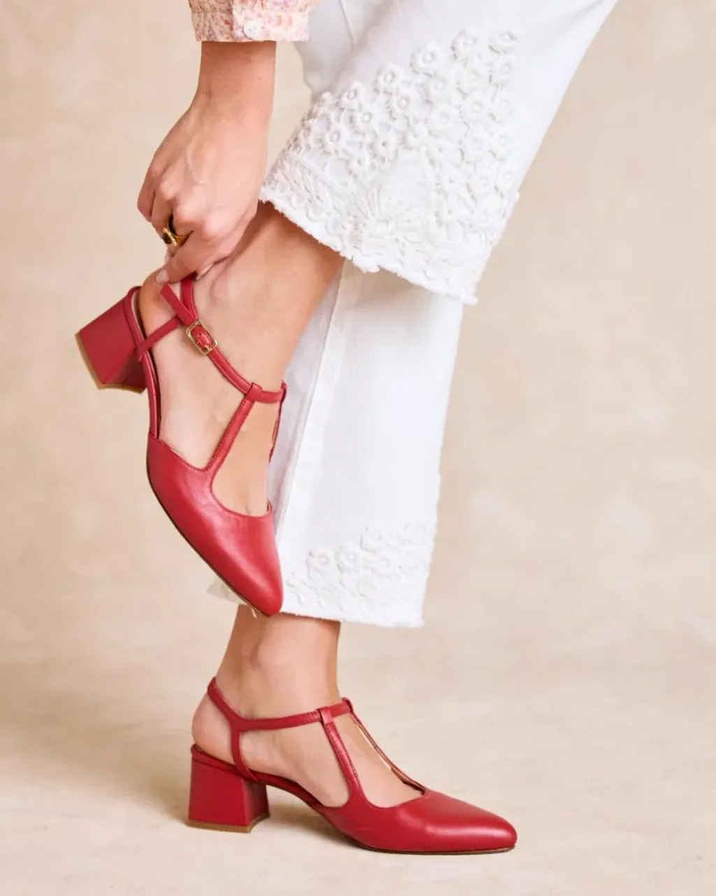 Polin et moi Zapatos De Tacón*Mary Jane Detalles Nyma ROJO