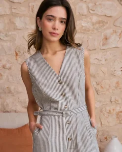 Polin et moi Vestidos Y Monos*Mono Rayas Calum Crudo