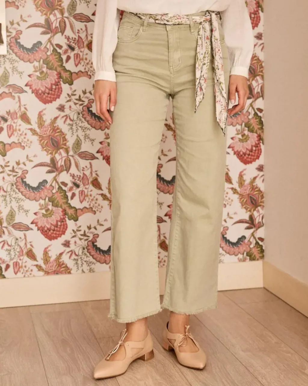 Polin et moi Pantalones*Pantalón Denim Flare Ameline Eucalipto