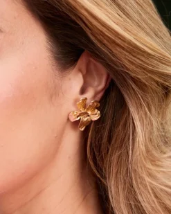 Polin et moi Bisuteria*Pendientes Flor Luxora Oro