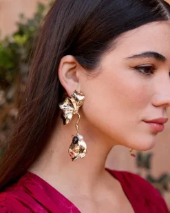 Polin et moi Bisuteria*Pendientes Largos Tulipe Oro