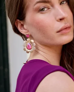 Polin et moi Bisuteria*Pendientes Oro Piedra buganvilla