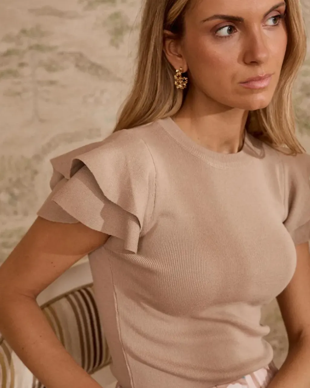 Polin et moi Punto|Camisetas Y Tops*Top volante manga Jordils beige