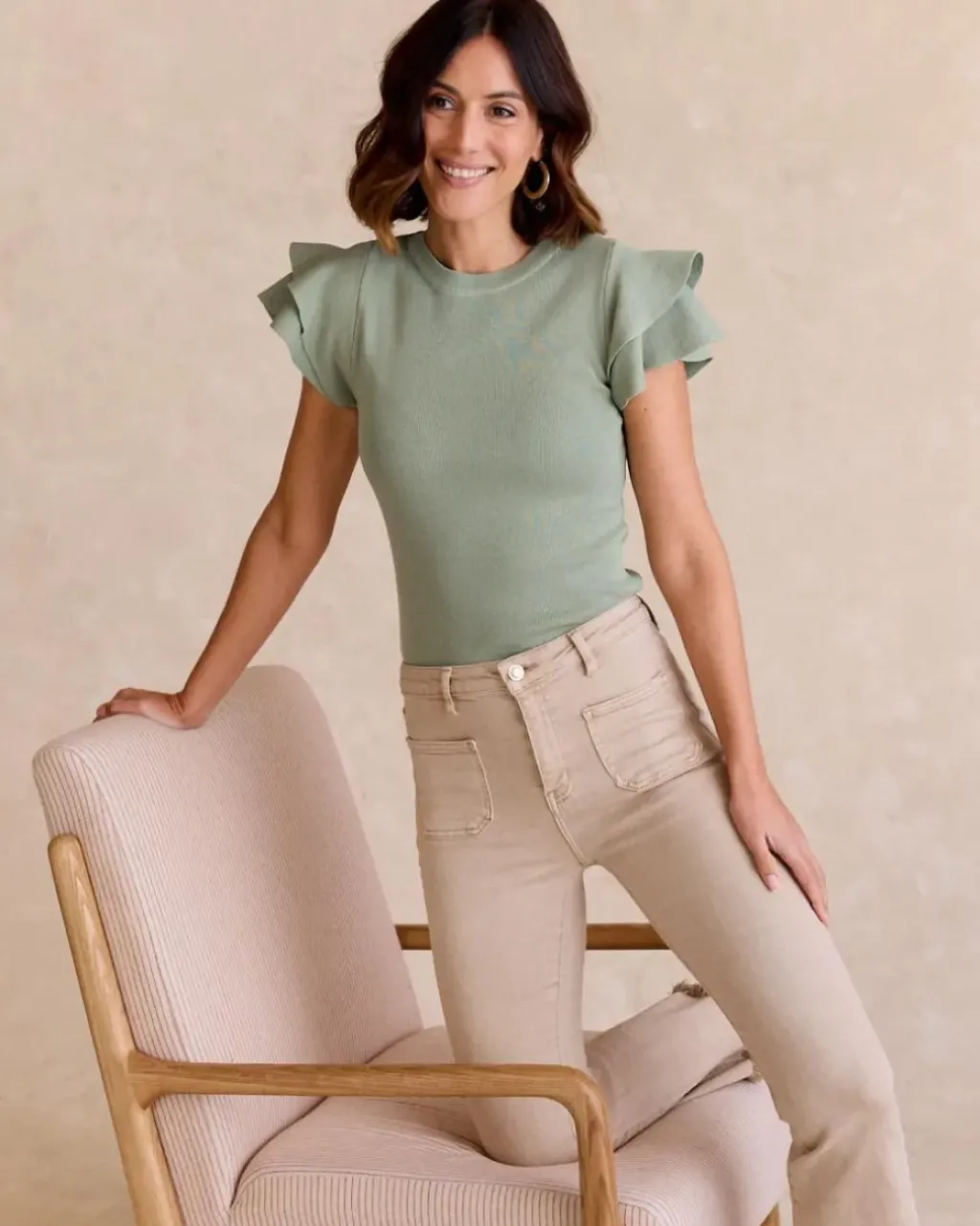 Polin et moi Punto|Camisetas Y Tops*Top Volante Punto Eucalipto