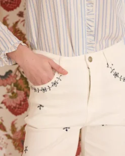 Polin et moi Pantalones*Vaquero Bordado Marino Bea blanco