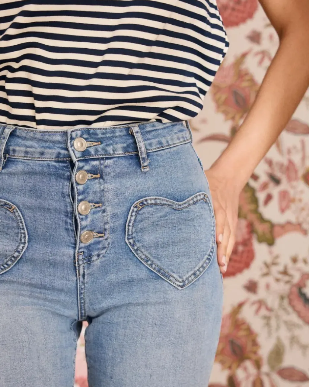 Polin et moi Pantalones*Vaquero Corazones Quiri DENIM